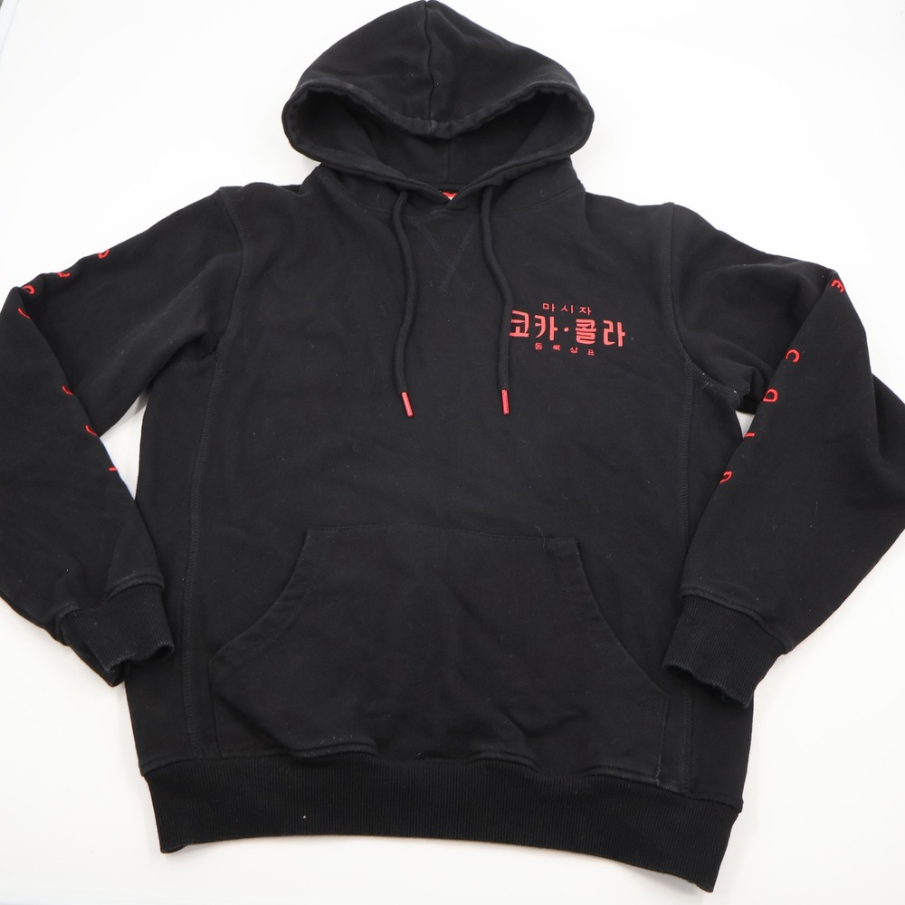 Coca-Cola Hoodie Men Medium Black Korean Logo Ice Cold Sleeve Graphic Streetwear